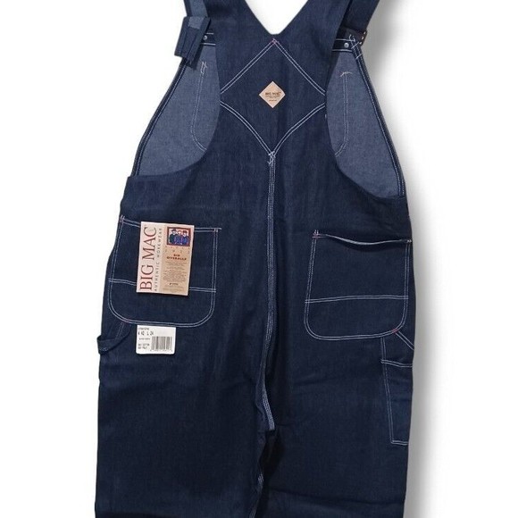 Big Mac 42x34 Dark Wash Bib Overalls Mens Carpenter Utility Blue Jeans Vtg NOS - Picture 15 of 16